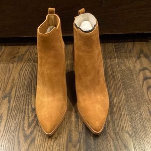 Marc fisher suede tan booties never worn still with stuffing inside one of them